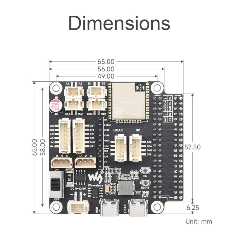 Waveshare 23730 ESP32 Multifunctional General Driver Board for Robot, Support WIFI/Bluetooth/ESP-NOW, 23730