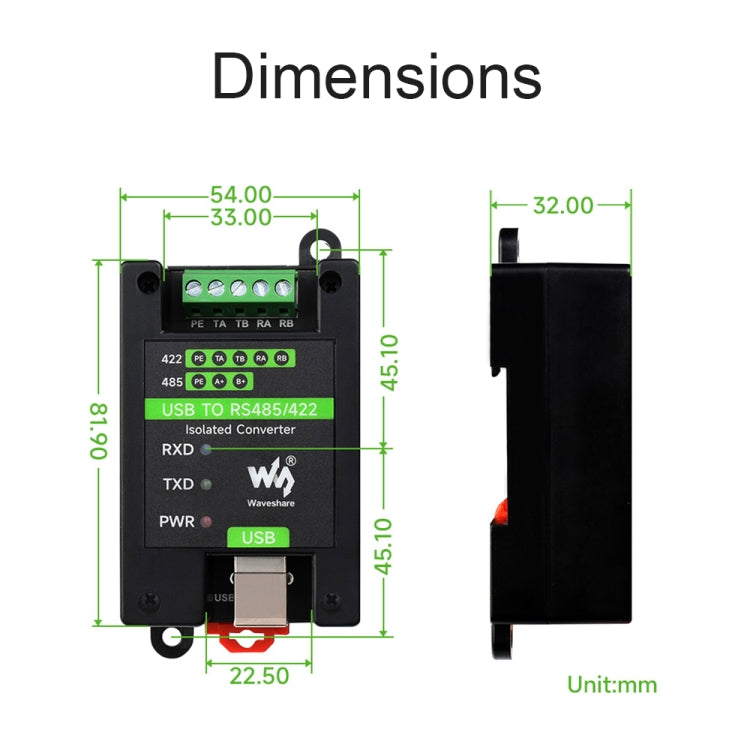 Convertitore isolato da USB a RS485/422 Waveshare 23949, FT232RL e SP485EEN, 23949