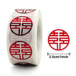 5 Rotoli Matrimonio Felice Parola Adesivo Busta Sigillante Adesivo Scatola Zucchero Busta Rossa Etichetta Matrimonio, Diametro:, 25mm, 38mm