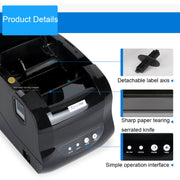 Xprinter XP-365B Stampante termica per etichette da 80 mm Etichetta per abbigliamento Stampante per codici a barre del supermercato, US Plug, EU Plug, UK Plug, AU Plug