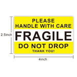 Maneggiare con cura Etichetta adesiva di avvertenza fragile, 2.5x4 inch