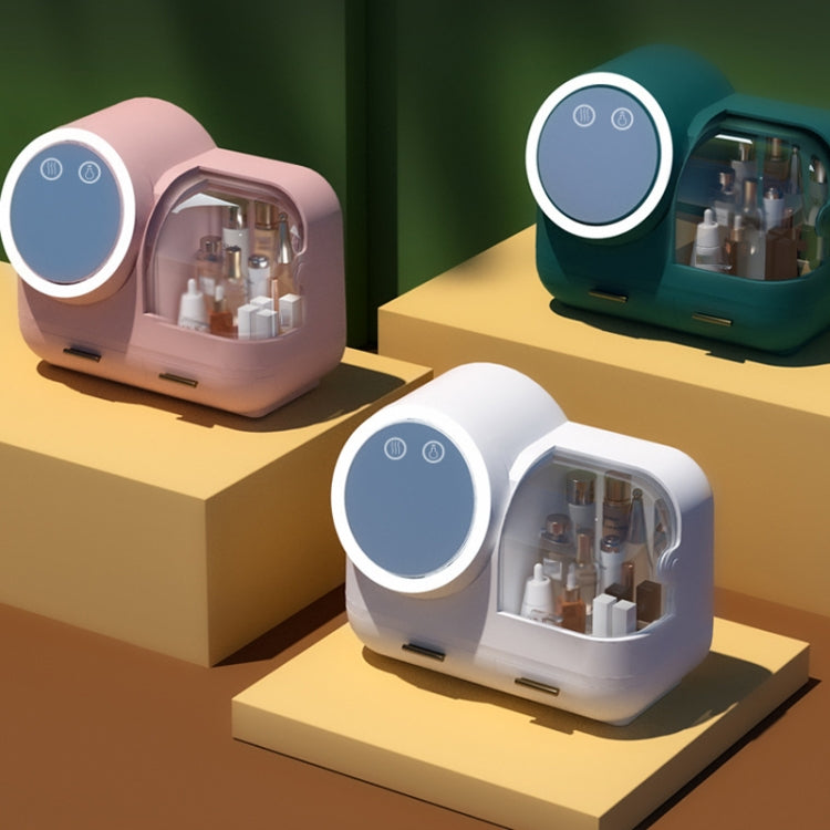 Trucco da tavolo a specchio e scatola di immagazzinaggio del cassetto antipolvere con luce a LED, Green LED Model, Pink LED Model, White LED Model, Green LED + Fan Model, Pink LED + Fan Model, White LED + Fan Model