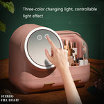 Trucco da tavolo a specchio e scatola di immagazzinaggio del cassetto antipolvere con luce a LED, Green LED Model, Pink LED Model, White LED Model, Green LED + Fan Model, Pink LED + Fan Model, White LED + Fan Model