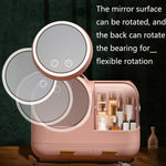 Trucco da tavolo a specchio e scatola di immagazzinaggio del cassetto antipolvere con luce a LED, Green LED Model, Pink LED Model, White LED Model, Green LED + Fan Model, Pink LED + Fan Model, White LED + Fan Model