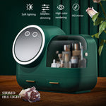 Trucco da tavolo a specchio e scatola di immagazzinaggio del cassetto antipolvere con luce a LED, Green LED Model, Pink LED Model, White LED Model, Green LED + Fan Model, Pink LED + Fan Model, White LED + Fan Model