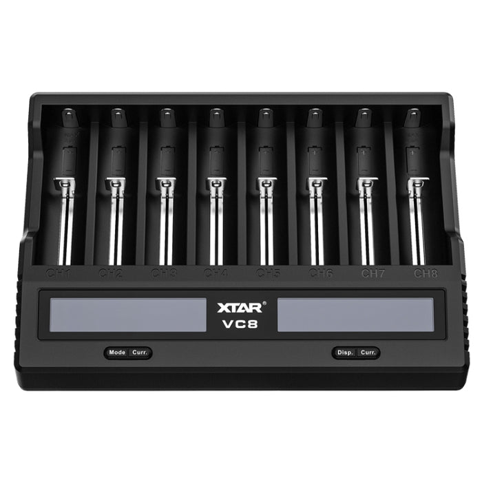 XTAR Caricabatterie a 8 slot Caricabatterie con display LCD QC3.0 Caricabatterie rapido di tipo C per batteria 21700/18650, VC8