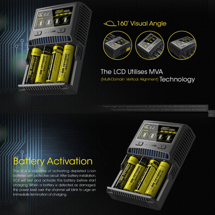 Caricabatterie rapido LCD intelligente a 4 slot NITECORE, SC4