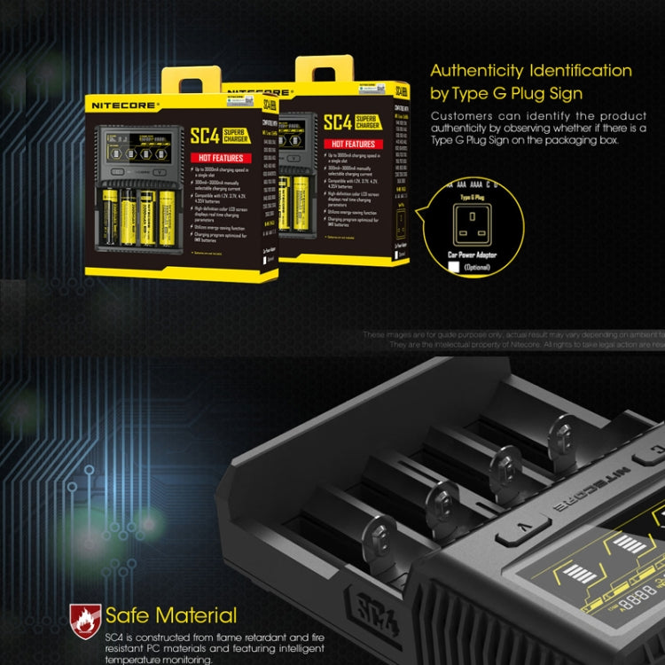 Caricabatterie rapido LCD intelligente a 4 slot NITECORE, SC4
