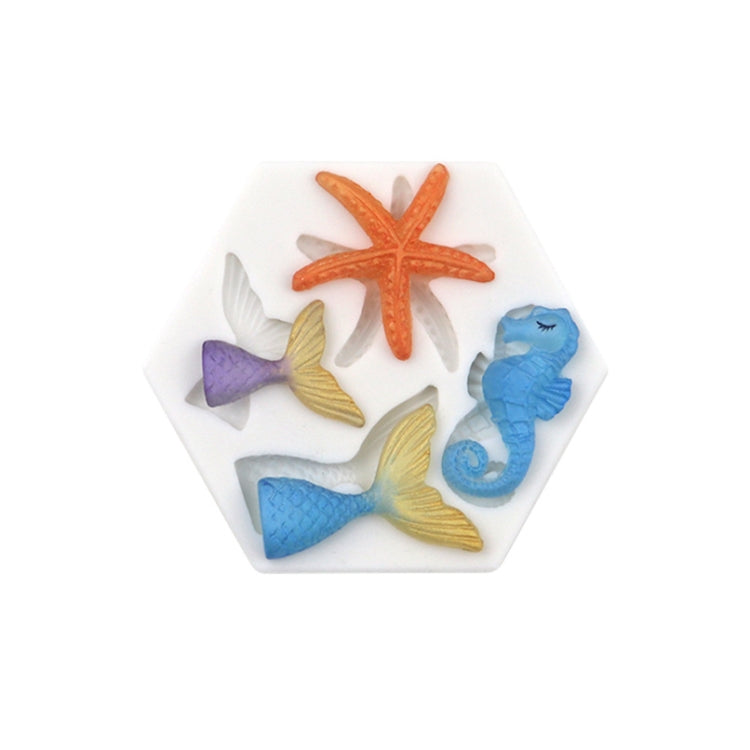 5 pezzi Ocean Series grande e piccola coda di pesce stella marina cavalluccio marino stampo in silicone liquido da forno fai da te, Gray, Pink