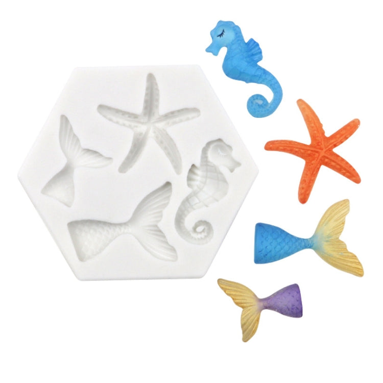 5 pezzi Ocean Series grande e piccola coda di pesce stella marina cavalluccio marino stampo in silicone liquido da forno fai da te, Gray, Pink