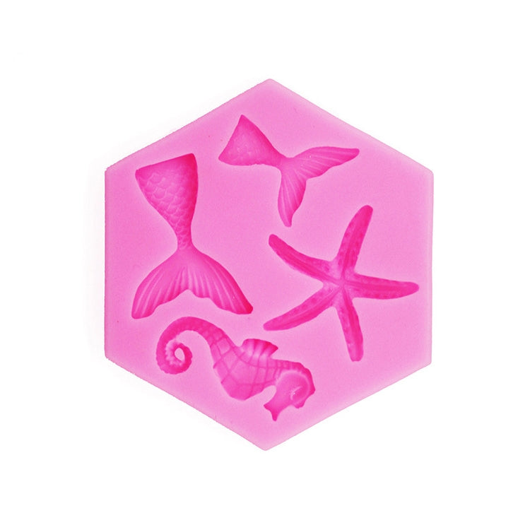 5 pezzi Ocean Series grande e piccola coda di pesce stella marina cavalluccio marino stampo in silicone liquido da forno fai da te, Gray, Pink