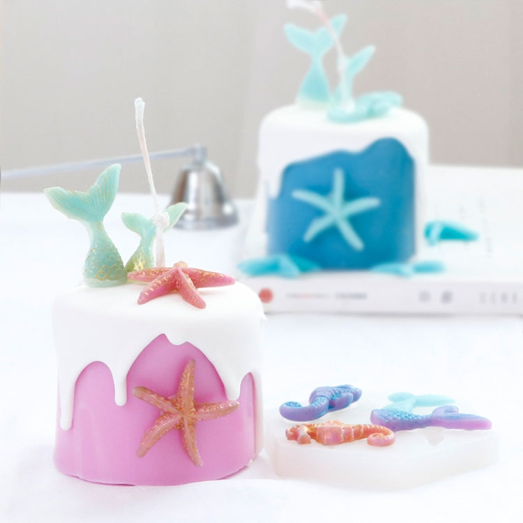 5 pezzi Ocean Series grande e piccola coda di pesce stella marina cavalluccio marino stampo in silicone liquido da forno fai da te, Gray, Pink
