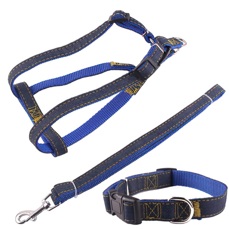 BG-Q1025 Guinzaglio + cinturino toracico + collare Set di guinzagli per cani in denim resistente ispessito, S, M, L, XL