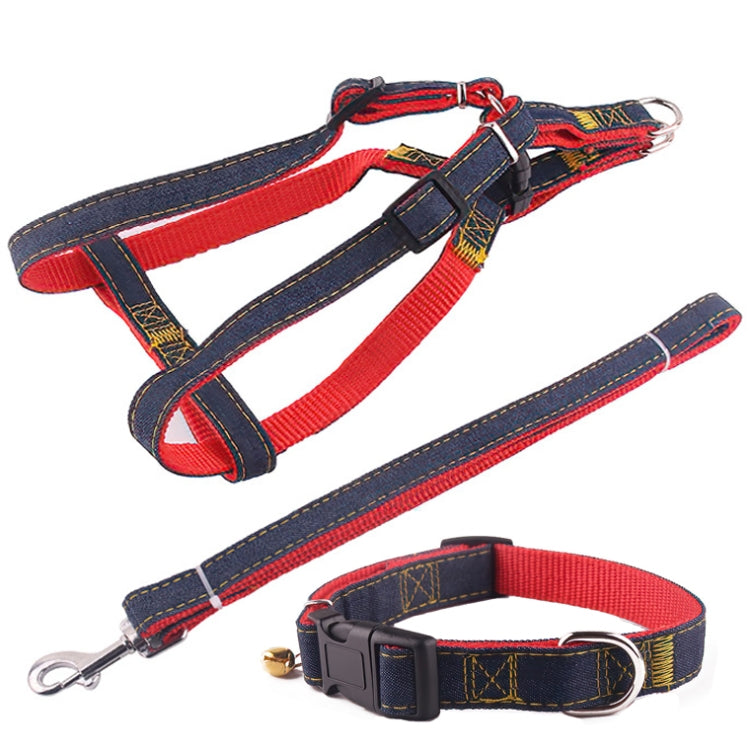 Set guinzaglio, collare e cinturino toracico per cani in denim