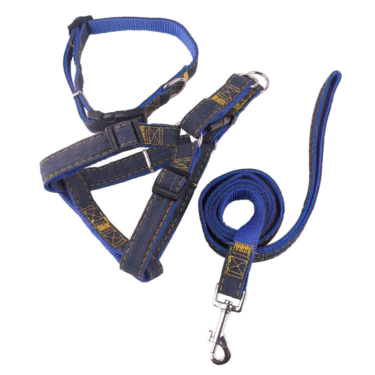 Set guinzaglio, collare e cinturino toracico per cani in denim