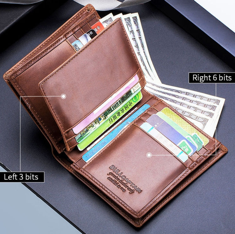 BUFF CAPTAIN 027 Portafoglio antifurto corto da uomo Portafoglio addensato multi-carta in pelle, Black, Brown, Luxurious Ash, Blue