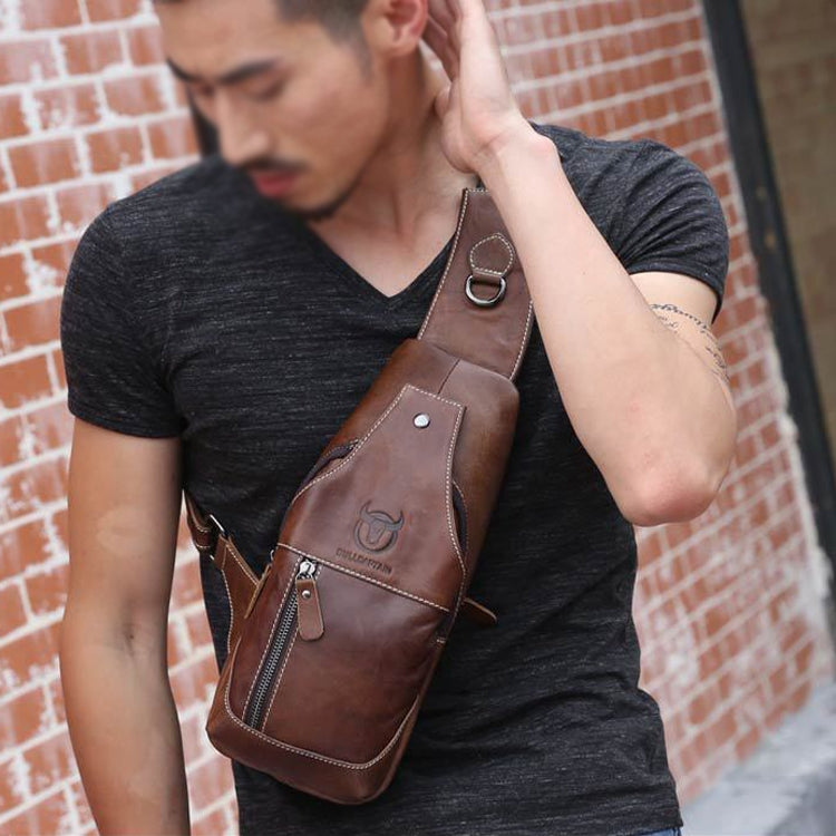 BULL CAPTAIN 019 Borsa a tracolla a tracolla in pelle da uomo retrò Borsa a tracolla in pelle bovina di primo strato, Chestnut Brown, Yellow Brown, Gray Brown, Pure Black, Chestnut Brown + Buckle + Bracket, Black + Buckle + Bracket                     ...