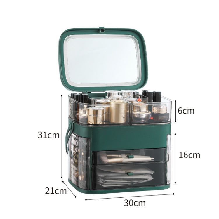 1003 LED Mirror Cosmetic Storage Box Prodotti per la cura della pelle a prova di polvere da tavolo Rack di grande capacità, specifica:, Normal Style (Peacock Green), Single Mirror Style (Peacock Green), LED Style (Peacock Green)                        ...