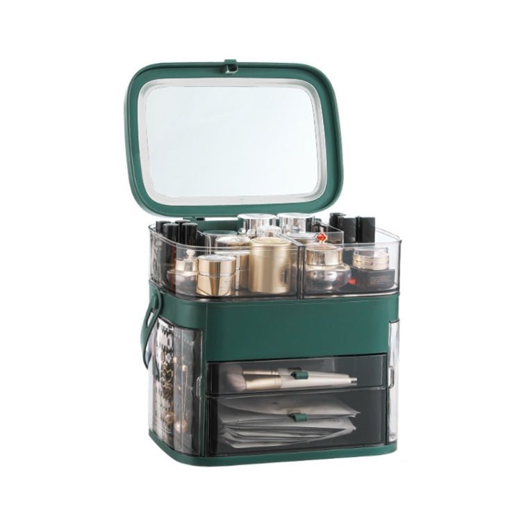 1003 LED Mirror Cosmetic Storage Box Prodotti per la cura della pelle a prova di polvere da tavolo Rack di grande capacità, specifica:, Normal Style (Peacock Green), Single Mirror Style (Peacock Green), LED Style (Peacock Green)                        ...
