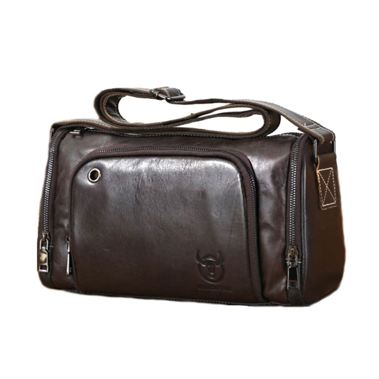 BUFF CAPTAIN HKDJB--001 Borsa a tracolla in pelle bovina di primo strato Borsa sportiva da uomo in pelle, Dark Brown, Yellow, Black