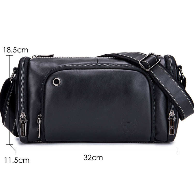 BUFF CAPTAIN HKDJB--001 Borsa a tracolla in pelle bovina di primo strato Borsa sportiva da uomo in pelle, Dark Brown, Yellow, Black