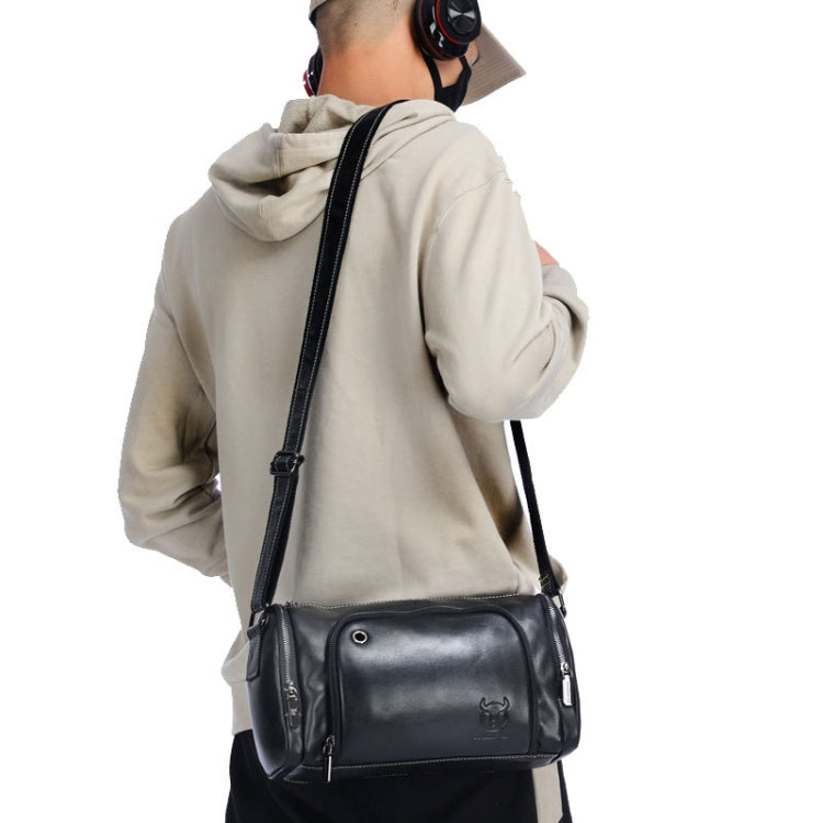 BUFF CAPTAIN HKDJB--001 Borsa a tracolla in pelle bovina di primo strato Borsa sportiva da uomo in pelle, Dark Brown, Yellow, Black