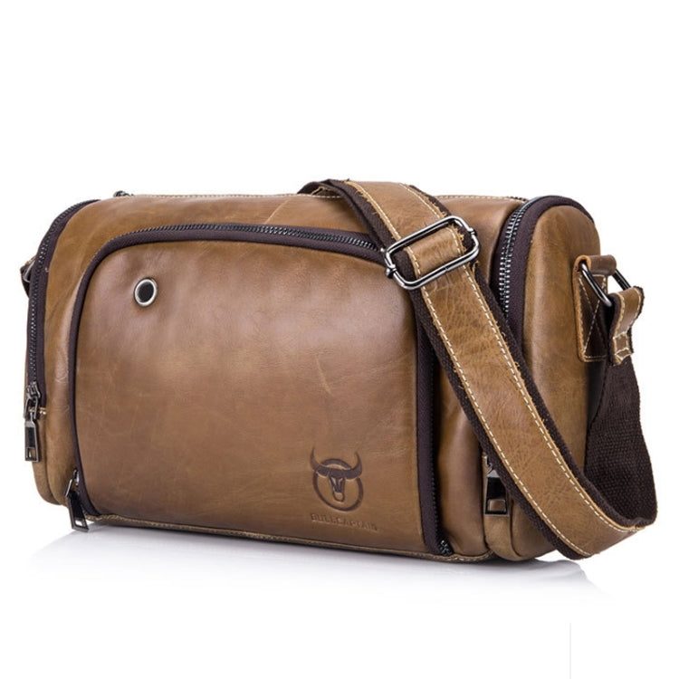 BUFF CAPTAIN HKDJB--001 Borsa a tracolla in pelle bovina di primo strato Borsa sportiva da uomo in pelle, Dark Brown, Yellow, Black