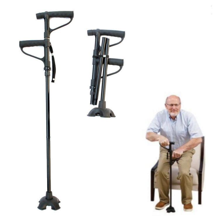 Stampelle per anziani pieghevoli multifunzionali a doppio manico Lega di alluminio Bastoni da passeggio servoassistiti per anziani Bastoncini da passeggio a quattro zampe con luci, 86-98cm