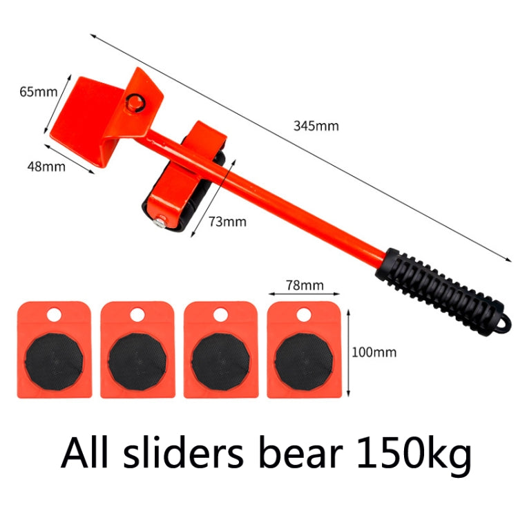 CY-0102 Letto mobile per uso domestico 5 in 1 Oggetto pesante Puleggia mobile per mobili Shifter Carrier multifunzionale, Red (150KG), Yellow (300KG), Silver (500KG), Red Black Pry Bar (150KG), Tank (100KG), Cartoon (100KG)