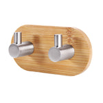 Gancio a doppia fila in bambù in acciaio inossidabile da 2 pezzi Gancio per porta del bagno adesivo in legno massello, Adhesive Wood Hook