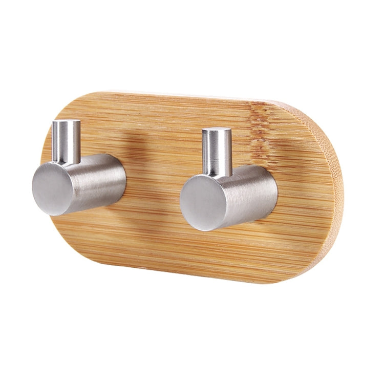 Gancio a doppia fila in bambù in acciaio inossidabile da 2 pezzi Gancio per porta del bagno adesivo in legno massello, Adhesive Wood Hook