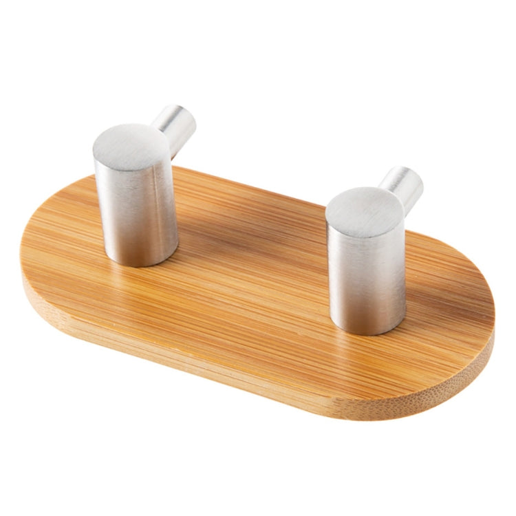 Gancio a doppia fila in bambù in acciaio inossidabile da 2 pezzi Gancio per porta del bagno adesivo in legno massello, Adhesive Wood Hook