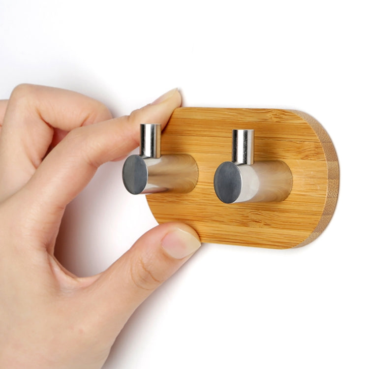 Gancio a doppia fila in bambù in acciaio inossidabile da 2 pezzi Gancio per porta del bagno adesivo in legno massello, Adhesive Wood Hook