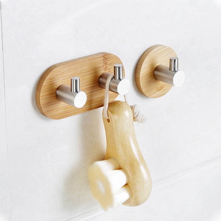 Gancio a doppia fila in bambù in acciaio inossidabile da 2 pezzi Gancio per porta del bagno adesivo in legno massello, Adhesive Wood Hook