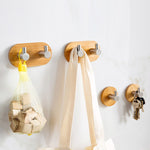 Gancio a doppia fila in bambù in acciaio inossidabile da 2 pezzi Gancio per porta del bagno adesivo in legno massello, Adhesive Wood Hook