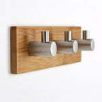 Gancio adesivo per porta del bagno con gancio a tre file in legno di bambù in acciaio inossidabile, Door Sticky Three Hook