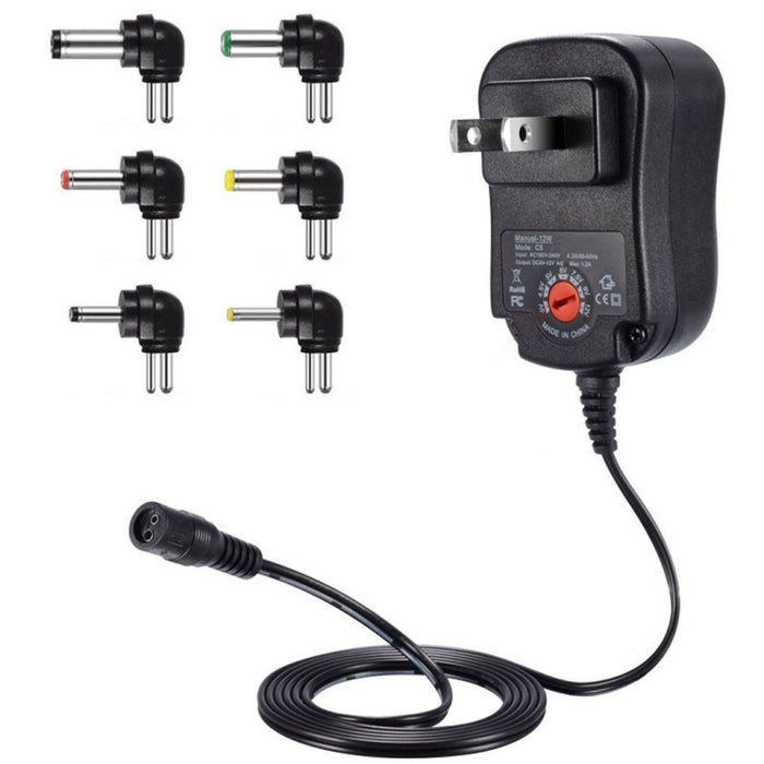 C5 3-12V 12W Caricatore multifunzione per adattatore di alimentazione con interruttore regolato a tensione regolabile con punte CC, US Plug, UK Plug, EU Plug