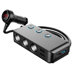 Caricabatteria da auto per accendisigari da auto 3 porte USB + 1 QC3.0 + 3 porte per accendisigari + design con clip posteriore + display a LED, HC67A