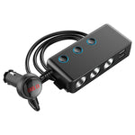 Caricabatteria da auto per accendisigari da auto 3 porte USB + 1 QC3.0 + 3 porte per accendisigari + design con clip posteriore + display a LED, HC67A
