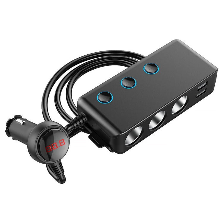 Caricabatteria da auto per accendisigari da auto 3 porte USB + 1 QC3.0 + 3 porte per accendisigari + design con clip posteriore + display a LED, HC67A