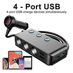 Caricabatteria da auto per accendisigari da auto 3 porte USB + 1 QC3.0 + 3 porte per accendisigari + design con clip posteriore + display a LED, HC67A