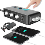 Caricabatteria da auto per accendisigari da auto 3 porte USB + 1 QC3.0 + 3 porte per accendisigari + design con clip posteriore + display a LED, HC67A