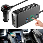 Caricabatteria da auto per accendisigari da auto 3 porte USB + 1 QC3.0 + 3 porte per accendisigari + design con clip posteriore + display a LED, HC67A
