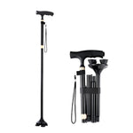 TBS-009 Stampelle per anziani pieghevoli a quattro zampe Lega di alluminio Stampelle antiscivolo leggere e multifunzionali con luce, TBS-009(Black), TBS-009(Brown)