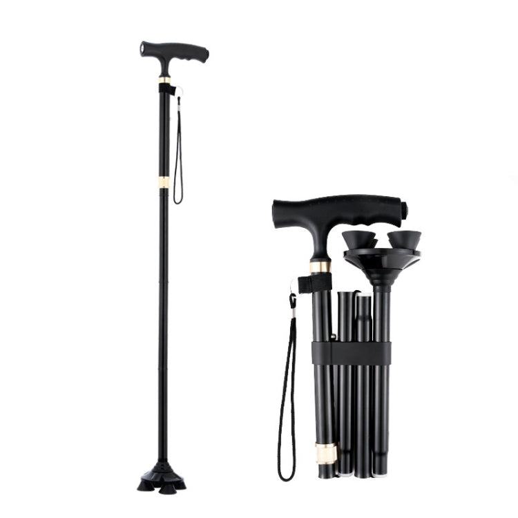 TBS-009 Stampelle per anziani pieghevoli a quattro zampe Lega di alluminio Stampelle antiscivolo leggere e multifunzionali con luce, TBS-009(Black), TBS-009(Brown)