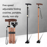 TBS-009 Stampelle per anziani pieghevoli a quattro zampe Lega di alluminio Stampelle antiscivolo leggere e multifunzionali con luce, TBS-009(Black), TBS-009(Brown)