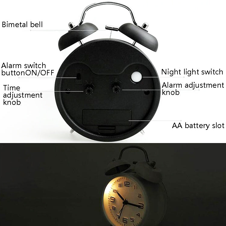 Sveglia luminosa silenziosa di qualità del metallo Orologio classico a doppia campana