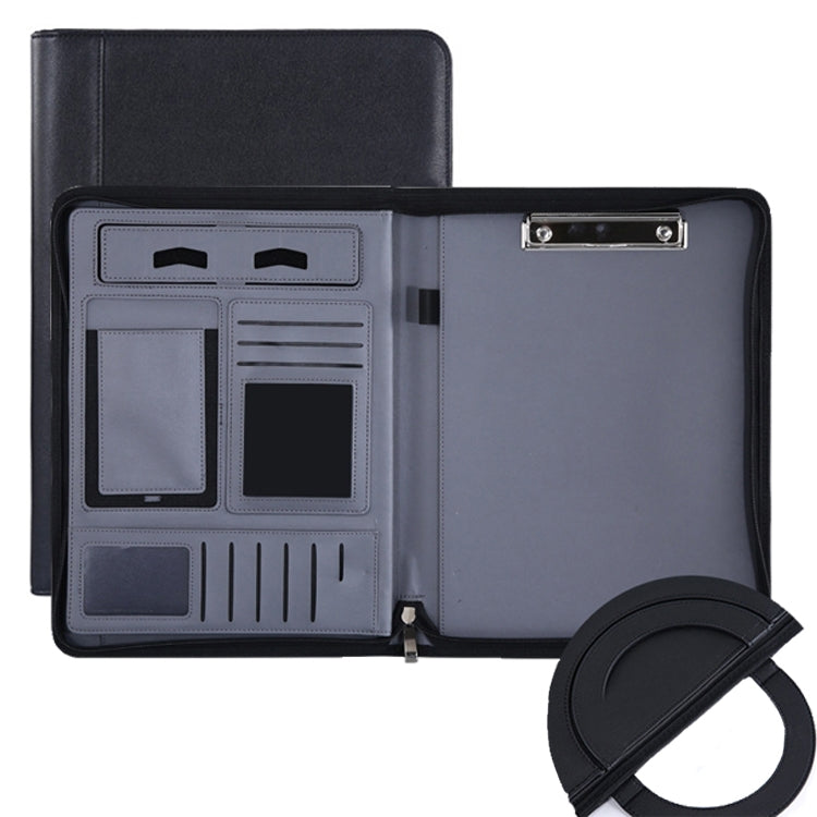Cartella in pelle per borsa da lavoro con cerniera portatile multifunzionale KC601 A4, stile:, No Chargeable No Calculator No Memo Pad (Black), No Chargeable No Calculator No Memo Pad (Dark Blue), No Chargeable No Calculator No Memo Pad (Gray)         ...