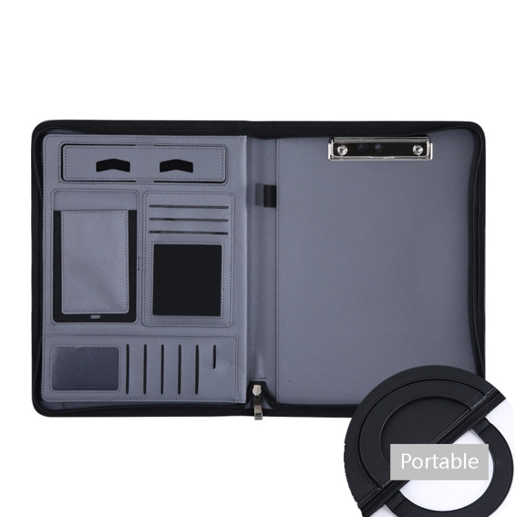 Cartella in pelle per borsa da lavoro con cerniera portatile multifunzionale KC601 A4, stile:, No Chargeable No Calculator No Memo Pad (Black), No Chargeable No Calculator No Memo Pad (Dark Blue), No Chargeable No Calculator No Memo Pad (Gray)         ...