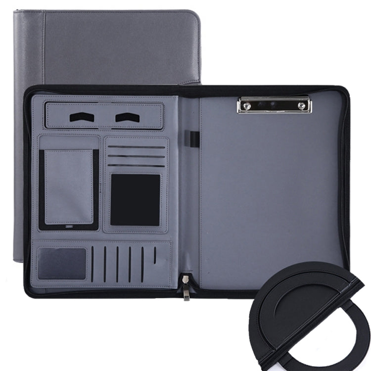 Cartella in pelle per borsa da lavoro con cerniera portatile multifunzionale KC601 A4, stile:, No Chargeable No Calculator No Memo Pad (Black), No Chargeable No Calculator No Memo Pad (Dark Blue), No Chargeable No Calculator No Memo Pad (Gray)         ...